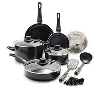 GreenLife Soft Grip - Juego de ollas antiadherentes de cerámica saludable de 12 piezas y sartenes para saltear, sin PFAS con utensilios de cocina y tapa, apto para lavavajillas, color negro