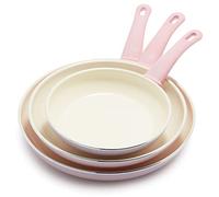 GreenLife Soft Grip - Juego de sartén antiadherente de cerámica saludable, 8 pulgadas, 10 y 12 pulgadas, color rosa suave
