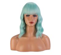 Greenmirr Short Mint Green BOB Pelucas onduladas con pony Hair kunstig resistente al calor 14In