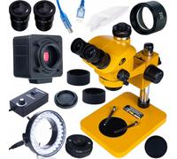 Greenough Orange PRO Rosfix Sirius Pro MSSP-T-PS1-O - Microscopio estereoscópico trinocular (7 - 50 x Greenough Orange PRO Rosfix Sirius Pro MSSP-T-PS1-O con USB 5 MP, anillo de luz LED 56x, Barlow