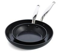 GreenPan Barcelona Hard Anodized Set de 2 Sartenes Antiadherentes de Cerámica Sana Anodizada Dura, 20 cm & 28 cm, Sin PFAS, Mango de Acero Inoxidable, Anti-Arañazos, Inducción,Horno,Lavavajillas,Negro