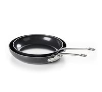 GreenPan Barcelona Hard Anodized Set de 2 Sartenes Antiadherentes de Cerámica Sana Anodizada Dura, 24 cm & 28 cm, Sin PFAS, Mango de Acero Inoxidable, Anti-Arañazos, Inducción,Horno,Lavavajillas,Negro