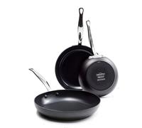 GreenPan Barcelona Hard Anodized Set de 3 Sartenes Antiadherentes de Cerámica Sana Anodizada Dura, 20 cm, 24 cm & 28 cm, Sin PFAS, Mango de Acero Inox, Anti-Arañazos,Inducción,Horno,Lavavajillas,Negro