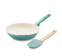 GreenPan CC008158-001 Rio Sartén y Espátula, Cerámica, Sin PFAS, Antiadherente, Aluminio, Asas de Baquelita, Turquesa
