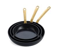 GreenPan Craft Juego de 3 Sartenes de Cerámica Antiadherente Saludable con Protector de Sartén,20 cm 24 cm & 28 cm,Sin PFAS,Mango de Acero Inoxidable,Inducción,Apto para Lavavajillas e Horno,Negro