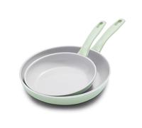 Greenpan Dover - Juego de sartenes antiadherentes de cerámica saludable, de 8 y 10 pulgadas, sin PFAS, aptas para lavavajillas, mango de agarre cómodo, verde pastel