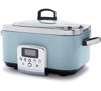 GreenPan Elite 8 en 1 Programable 6L Olla de Cocción Lenta, Tapa y Bandeja Extraíble Aptas para Lavavajillas, Cerámica Antiadherente Saludable sin PFAS, Cocinar, Saltear, Cesta de Vapor,Asar,Azul Haze