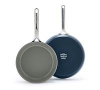 GreenPan GP5 - Juego de 2 sartenes antiadherentes de cerámica anodizada dura de 9.5 y 11 pulgadas, resistente a los arañazos, superficie plana, inducción, mango con acabado espejo, apto para horno,