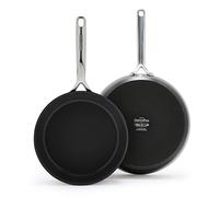 Greenpan GP5 - Juego de 2 sartenes antiadherentes de cerámica anodizada dura de 9.5 y 11 pulgadas, resistente a los arañazos, superficie plana, inducción, mango con acabado espejo, apto para horno,