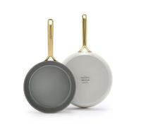 Greenpan GP5 - Juego de 2 sartenes de 24 cm y 28 cm, cerámica anodizada dura, antiadherente, sin PFAS, asas de champán, superficie que se mantiene plana, inducción, apto para lavavajillas y horno,