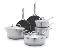 GreenPan GP5 - Juego de ollas y sartenes antiadherentes de cerámica saludable de 5 capas de acero inoxidable de 13 piezas, sartenes, saltear, cacerolas, olla de stock, resistente a los arañazos,