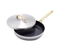 Greenpan GP5 - Sartén de acero inoxidable de 5 capas de 12 pulgadas con tapa, cerámica saludable antiadherente sin PFAS, apta para inducción, asas doradas, apta para lavavajillas y horno