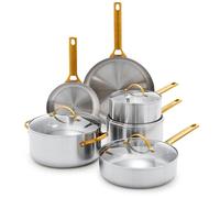 GreenPan Juego de 10 ollas y sartenes de acero inoxidable de tres capas, multiclada, sin PFAS, inducción, horno y asador, núcleo sensible al calor, apto para lavavajillas, tapas de vidrio