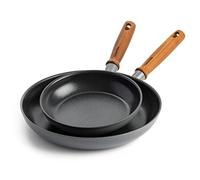 GreenPan Mayflower Pro - Juego de 2 sartenes antiadherentes de cerámica anodizada dura, antiadherentes, 20 cm y 28 cm, mango de madera vintage, sin PFAS, apto para inducción, gris carbón