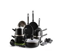 GreenPan Memphis Healthy - Juego de ollas y sartenes antiadherentes de cerámica saludable, 20 piezas, sin PFAS, inducción, apto para horno, color negro