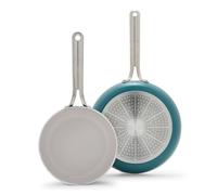 Greenpan Nova - Juego de 2 sartenes de cerámica antiadherente, 8 y 10 pulgadas, aptas para inducción, aptas para lavavajillas, color verde azulado profundo