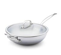 GreenPan Premier 5PLY Wok de Acero Inoxidable 18/10 con Tapa de Vidrio 30 cm/4,74 L, Multiplica, Acero Pulido, Inducción, Lavavajillas, Plata