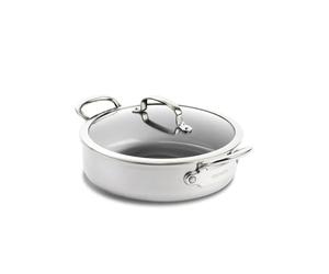 GreenPan Premiere Schmorpfanne 26 cm, 3,8 L mit Glasdeckel und Seitengriffen, 3-Ply Edelstahl, PFAS-freie Keramik-Antihaftbeschichtung, Induktion, Backofen 220 °C