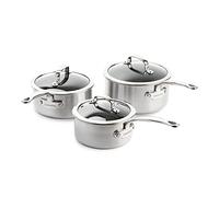 GreenPan Premiere Set de cazos, inox 3 capas, cerámica antiadherente | Tapa de cristal, inducción, calor uniforme