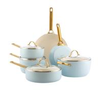 GreenPan Reserve Batería de cocina 10 piezas, cerámica, Azul claro | Antiadherente, aluminio anodizado duro, inducción, fácil limpieza