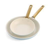 GreenPan Reserve Hartanodisierte gesunde keramische Antihaft-Bratpfannen-Set mit 20 und 26 cm Durchmesser, Goldgriff, PFAS-frei, induktionsgeeignet, backofenfest, Muttertagsgeschenk, hellblau