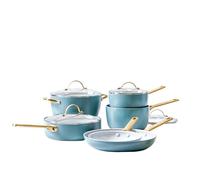 GreenPan Reserve Harteloxiertes Gesundes Keramische Antihaft-Kochgeschirr Set,10 Teile,Inklusive Bratpfannen Sautierpfanne und Kochtopf,Goldgriff,PFAS-frei,Induktion,Backofenfest,Sky Blue