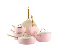 GreenPan Reserve Harteloxiertes Gesundes Keramische Antihaft-Kochgeschirr Set,10 Teile,Inklusive Bratpfannen Sautierpfanne und Kochtopf,Goldgriff,PFAS-frei,Induktion,Backofenfest,Blush Pink
