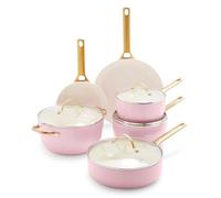 GreenPan Reserve Harteloxiertes Gesundes Keramische Antihaft-Kochgeschirr Set,10 Teile,Inklusive Bratpfannen Sautierpfanne und Kochtopf,Goldgriff,PFAS-frei,Induktion,Backofenfest,Erröten Rosa