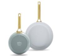 GreenPan Reserve Healthy - Juego de sartenes antiadherentes de cerámica anodizada dura, 20 y 26 cm de diámetro, mango dorado, sin PFAS, aptas para inducción, aptas para lavavajillas, antiadherentes