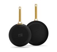 Greenpan Reserve - Juego de sartén de cerámica anodizada y saludable, antiadherente, de 10 y 12 pulgadas, mango dorado, sin PFAS, apto para lavavajillas, apto para horno, color negro