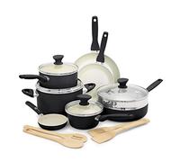 GreenPan Rio Batería de Cocina (16 Piezas), Ceramic, Negro y Crema | Versátil set de cocina de aluminio con revestimiento cerámico antiadherente sin PFAS y mangos Stay-Cool