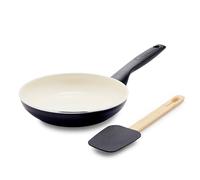 GreenPan Rio - Juego de sartén y espátula de 8 pulgadas, mango de agarre suave, sin PFAS, apto para lavavajillas y horno, color negro