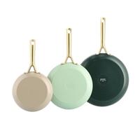 GreenPan Shades Juego de sartenes cerámicas antiadherentes de 3 piezas, Ø 20/24/28 cm, libre de PFAS, apto para inducción, mango de acero inoxidable dorado, apto para lavavajillas y horno, Natural