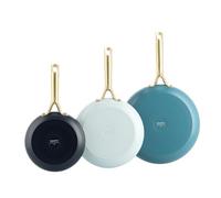 GreenPan Shades Juego de sartenes cerámicas antiadherentes de 3 piezas, Ø 20/24/28 cm, libre de PFAS, apto para inducción, mango de acero inoxidable dorado, apto para lavavajillas y horno, Coastal