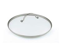 Greenpan Tapa Universal de Vidrio Templado con Bordes de Acero Inoxidable y Asa de Metal, 20 cm, Cristal