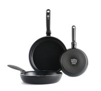 GreenPan Torino Juego de sartenes cerámicas antiadherentes saludables de 3 piezas, 20 cm, 24 cm y 28 cm, libre de PFAS, inducción, aptas para horno hasta 160 °C, aptas para lavavajillas, negras