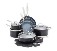 GreenPan Valencia Pro Batería de Cocina de 11 Piezas de Cerámica Sana Antiadherente Anodizada Dura, Incluye Sartenes, Sartén Honda, Cazos, Tapas, Sin PFAS,Inducción,Apto para Lavavajillas y Horno,Gris