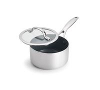 GreenPan Valencia Pro - Cacerola de acero inoxidable de tres capas de 1.5 cuartos con tapa, cerámica saludable antiadherente sin PFAS sin PFOA, utensilios de cocina multirevestimiento, inducción