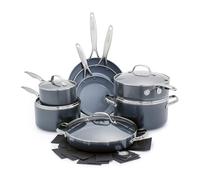 GreenPan Valencia Pro Juego de 16 Ollas y Sartenes de Cerámica Anodizada Dura Antiadherente, Libre de PFAS, Inducción, Apto para Lavavajillas, Apto para Horno, Gris