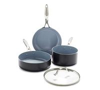 GreenPan Valencia Pro Juego de 4 Ollas y Sartenes de Cerámica Saludable Anodizada Dura, Sin PFAS, Inducción, Apto para Lavavajillas, Apto para Horno, Gris