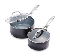 GreenPan Valencia Pro Juego de cacerolas de 16 cm y 20 cm con antiadherente cerámico saludable anodizado duro, 2 piezas, sin PFAS, inducción, apto para lavavajillas, apto para horno, gris