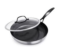 GreenPan Venice Pro Noir Sartén de 30 cm de acero inoxidable, mango negro mate, sin PFAS, apta para inducción, lavavajillas y horno, Plata