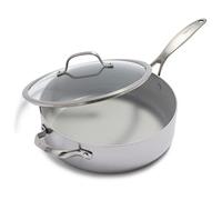 GreenPan Venice Pro Sartén Jumbo Tri-Ply Acero Inoxidable Cerámica Antiadherente 28cm/4.8 Litros, Mango y Tapa, Sin PFAS, Multi Clad, Inducción, Apta para Lavavajillas, Horno, Plata