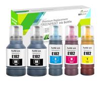 GREENPRINT 5Paquete Regenerado E102 Botellas de Tinta 7500 Página Negro 6000 Página CMY para ET-2700 ET-2750 ET-3700 ET-3750 ET-4750 ET-2751 ET-2756 ET-2850 ET-2851 ET-2856 ET-3850 ET-4850 ET-4856