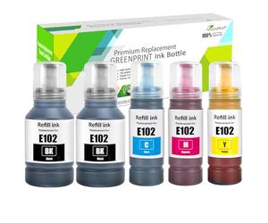 GREENPRINT 5Paquete Regenerado E102 Botellas de Tinta 7500 Página Negro 6000 Página CMY para ET-2700 ET-2750 ET-3700 ET-3750 ET-4750 ET-2751 ET-2756 ET-2850 ET-2851 ET-2856 ET-3850 ET-4850 ET-4856