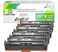 GREENPRINT Cartuchos de Tóner Compatibles 207X (207A) con Chip Set 4 Colores Alto Rendimiento para Impresora M255dw M255nw MFP M282nw M283cdw M283fdw M283fdn W2210X W2211X W2212X W2213X (N/C/M/A)