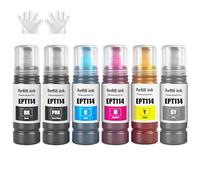 GREENPRINT Juego de 6 Colores Botellas de Tinta EPT114 Recarga Multipack Compatible para ET-8500 ET-8550 Impresora Ink Tank (Pack de 6, BK/PBK/C/M/Y/GY)