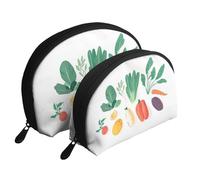 Greens, bolsas de maquillaje con estampado de zanahorias y verduras, 2 piezas, portátil, bolsa de aseo de viaje, White, Talla única