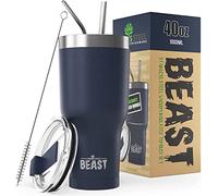 Greens Steel BEAST Termo Café para Llevar - 1050ml I Azul Marino I Taza Térmica de Acero Inoxidable Reusable I Taza Viajera de Doble Pared al Vacío I 2 Pajitas y Cepillo de Limpieza