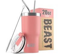 Greens Steel BEAST Termo Café para Llevar - 550ml I Flor I Taza Térmica de Acero Inoxidable Reusable I Taza Viajera de Doble Pared al Vacío I 2 Pajitas y Cepillo de Limpieza